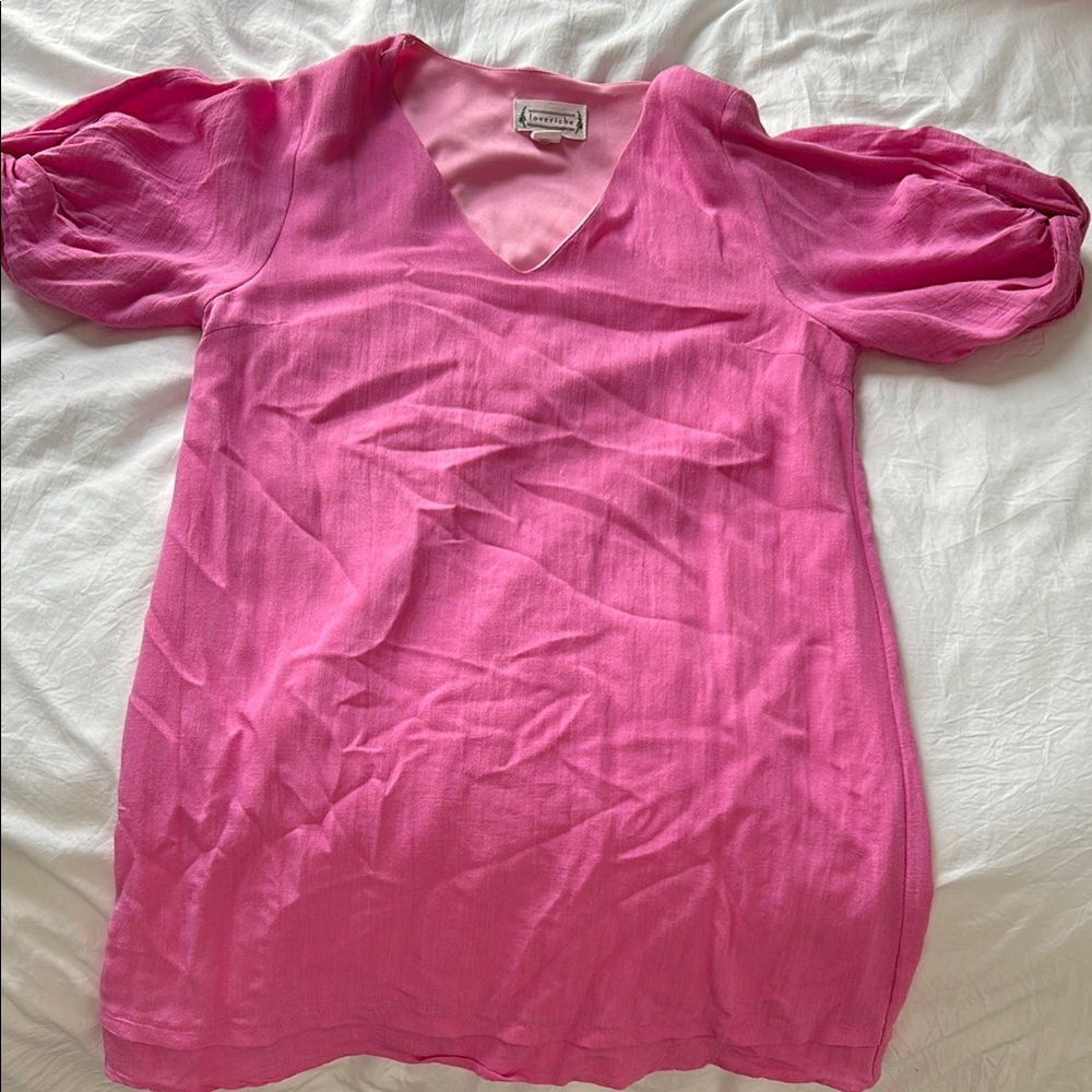 Pink V-Neck Puff Sleeve Top